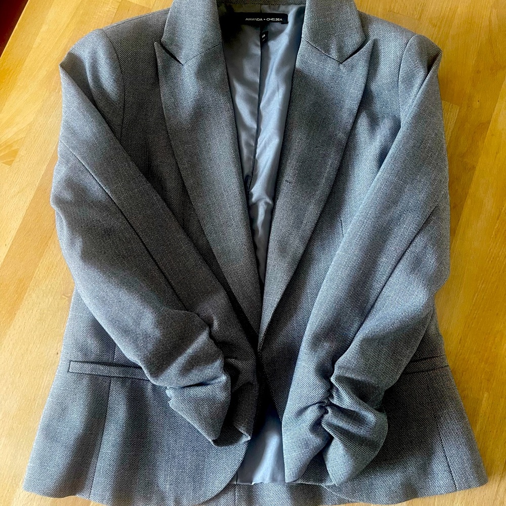 Grey Ruched Sleeve Suit Jacket